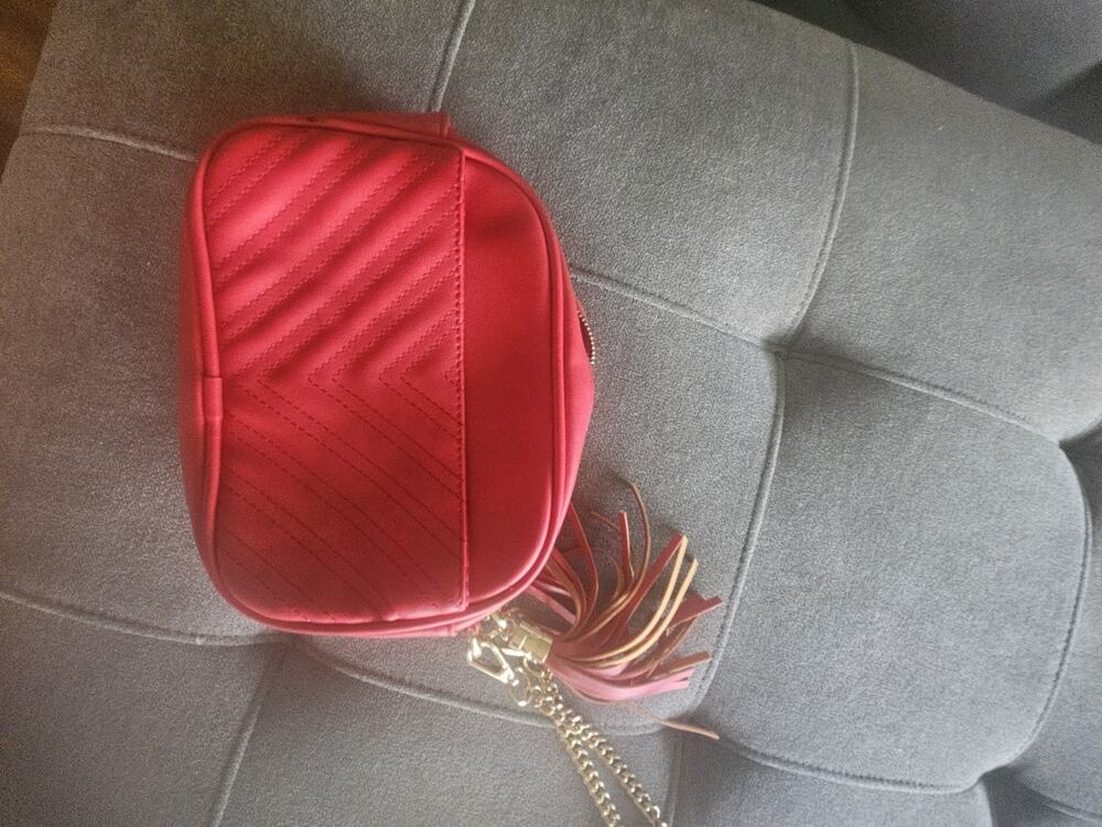 Lola Mae Red Quilted Mini Crossbody Bag Gold Chain Tassel Faux Leather